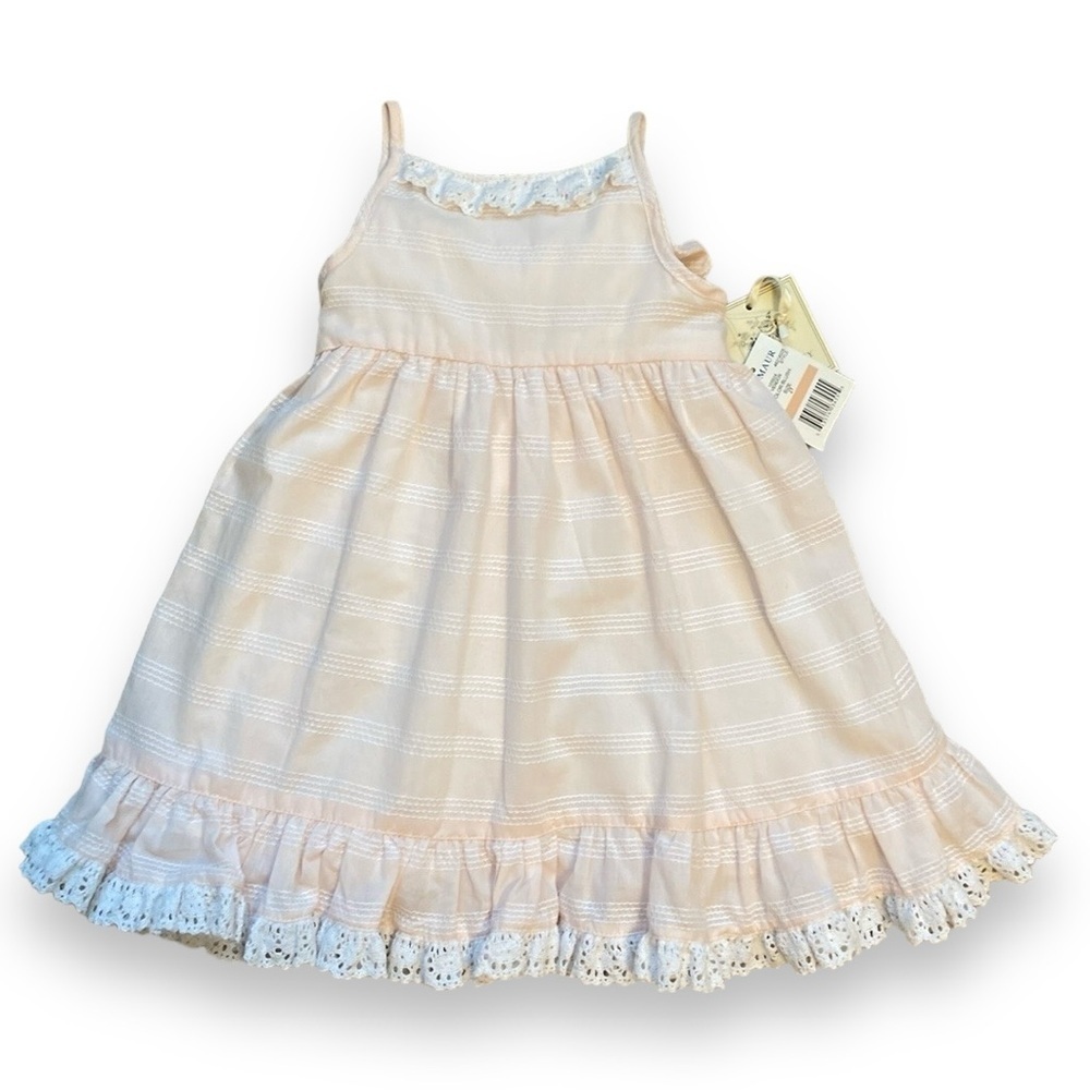 Laura Ashley Girl’s Sundress Cotton Lace Pink & White Size 2T